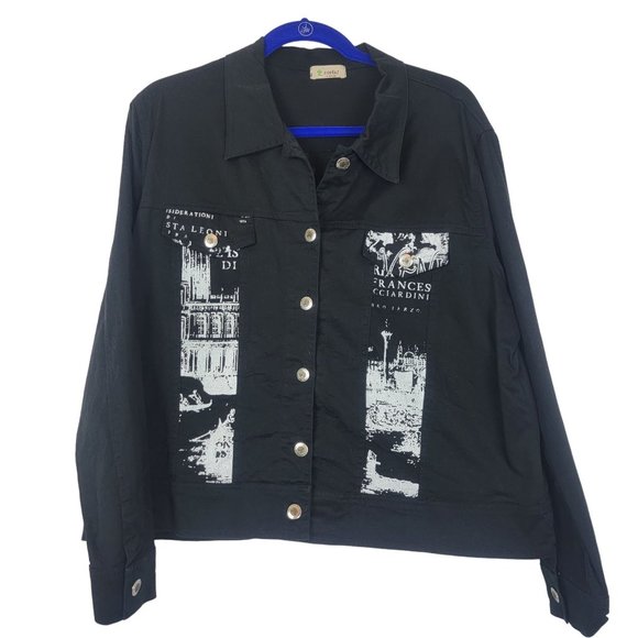 Cactus Jackets & Blazers - Cactus Women's Black Jean Button-up Jacket Italy Themed